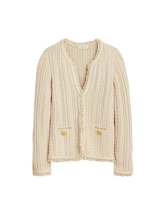 J. Crew Sweaters - J.Crew Textured Cable-Knit Wool-Blend Lady Jacket With Fringe Bone Cream Medium
